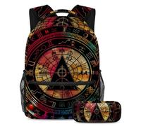 VAPOKF Bill Cipher Wheel Zodiac School Bag Set per adolescenti, ragazze, ragazzi, bambini, zaino per studenti con astuccio per scuola primaria secondaria, Multi, Taglia unica, Set di zaini per la