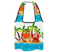 VAPOKF Borsa a tracolla da donna, in tela, con granchi sull'isola, grande, riutilizzabile, per scuola, lavoro, ufficio, viaggi, shopping, stile casual