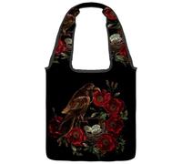VAPOKF Borsa a tracolla da donna, in tela, con nido di corvo, stile gotico, con rosa rossa, grande, riutilizzabile, per scuola, lavoro, ufficio, viaggi, shopping, stile casual