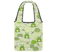 VAPOKF Borsa a tracolla da donna, in tela, con rana che canta, grande, riutilizzabile, per scuola, lavoro, ufficio, viaggi, shopping, stile casual