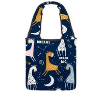 VAPOKF Borsa a tracolla da donna, in tela, motivo: giraffa addormentata con luna, grande, riutilizzabile, per scuola, lavoro, ufficio, viaggi, shopping, casual