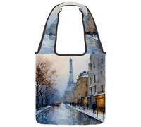 VAPOKF Borsa a tracolla da donna, in tela, motivo: Parigi con nevicata invernale, grande, riutilizzabile, per scuola, lavoro, ufficio, viaggi, shopping, stile casual