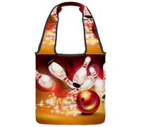 VAPOKF Borsa a tracolla in tela con palla da bowling che si schianta contro i perni, borse a tracolla da donna, grande borsa da trasporto riutilizzabile, borsa a tracolla per scuola, lavoro, ufficio