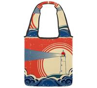 VAPOKF Borsa a tracolla vintage con faro in blu mare, borsa a tracolla da donna, grande borsa da trasporto riutilizzabile, borsa a tracolla per scuola, lavoro, ufficio, viaggi, shopping, casual