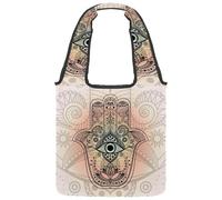 VAPOKF Borsa larga da donna, in tela, con simbolo della mano di Fatima, per la forza e la felicità, grande, riutilizzabile, per scuola, lavoro, ufficio, viaggi, shopping, stile casual