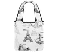 VAPOKF Borsa larga in tela con architettura di città famose europee, borse a tracolla da donna, borsa a tracolla riutilizzabile per scuola, lavoro, ufficio, viaggi, shopping, casual