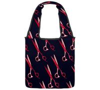 VAPOKF Borsa larga in tela con forbici rosse, borsa a tracolla da donna, grande, riutilizzabile, borsa a tracolla per scuola, lavoro, ufficio, viaggi, shopping, casual