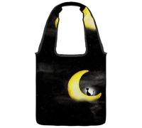 VAPOKF Borsa larga in tela con gatto nero seduto sulla luna notturna, borse a tracolla da donna, borsa a tracolla riutilizzabile per scuola, lavoro, ufficio, viaggi, shopping, casual
