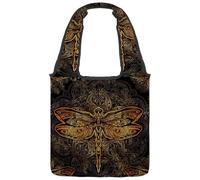 VAPOKF Borsa larga in tela con libellula stilizzata contro il mandala, borsa a tracolla da donna, grande borsa a tracolla riutilizzabile per scuola, lavoro, ufficio, viaggi, shopping, casual