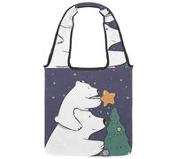 VAPOKF Borsa larga in tela con orso polare con mamma e bambino, decorazione albero di Natale, borse a tracolla da donna, grande borsa a tracolla riutilizzabile per scuola, lavoro, ufficio, viaggi