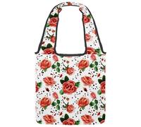 VAPOKF Borsa larga in tela con rose e bacche di rosa canina e piselli neri, borsa a tracolla da donna, grande borsa a tracolla riutilizzabile per scuola, lavoro, ufficio, viaggi, shopping, casual