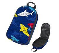 VAPOKF Borsa organizer da viaggio per utensili da campeggio, blu navy, giallo, rosso, con motivo squali, per utensili da cucina, accessori da cucina, per barbecue all'aperto, solo borsa