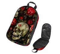 VAPOKF Borsa organizer da viaggio per utensili da campeggio, borsa portaoggetti con teschio morto con rose rosse, per utensili da cucina, accessori da cucina, custodia per barbecue all'aperto, solo