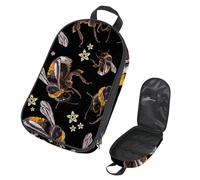 VAPOKF Borsa organizer da viaggio per utensili da campeggio, con bombi ricamati e fiori su sfondo nero, per utensili da cucina, accessori da cucina, per barbecue all'aperto, solo borsa