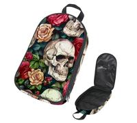 VAPOKF Borsa organizer da viaggio per utensili da campeggio, con fiori di rosa, teschi morti, per utensili da cucina, accessori da cucina, per barbecue all'aperto, solo borsa