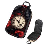 VAPOKF Borsa organizer da viaggio per utensili da campeggio, con orologio con teschio e rose rosse, per utensili da cucina, accessori da cucina, custodia per barbecue all'aperto, solo borsa