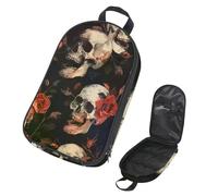 VAPOKF Borsa organizer da viaggio per utensili da campeggio, con teschi di rose rosse, per utensili da cucina, accessori da cucina, custodia per barbecue all'aperto, solo borsa
