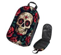 VAPOKF Borsa organizer da viaggio per utensili da campeggio, con teschio di zucchero e rosa rossa, per utensili da cucina, accessori da cucina, per barbecue all'aperto, solo borsa