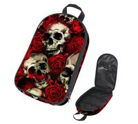 VAPOKF Borsa organizer da viaggio per utensili da campeggio, con teschio e rose rosse, per utensili da cucina, accessori da cucina, per barbecue all'aperto, solo borsa