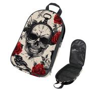 VAPOKF Borsa organizer da viaggio per utensili da campeggio, con teschio e uccellini neri e rose, per utensili da cucina, accessori da cucina, per barbecue all'aperto, solo borsa
