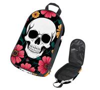 VAPOKF Borsa organizer da viaggio per utensili da campeggio, con teschio, rosa, giallo, margherita, set di utensili da cucina, custodia per accessori da cucina, per barbecue all'aperto, solo borsa