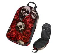 VAPOKF Borsa organizer da viaggio per utensili da campeggio, con teschio umano e rose rosse, per utensili da cucina, accessori da cucina, per barbecue all'aperto, solo borsa