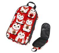 VAPOKF Borsa organizer da viaggio per utensili da campeggio, gatti della fortuna su borsa rossa per utensili da cucina, accessori da cucina, custodia per barbecue all'aperto, solo borsa