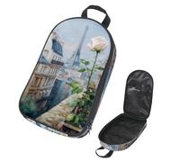 VAPOKF Borsa organizer da viaggio per utensili da campeggio, motivo Parigi con rosa bianca, per pittura a olio, set di utensili da cucina, accessori da cucina, custodia per barbecue all'aperto, solo