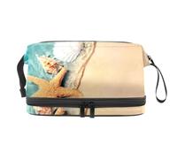 VAPOKF Borsa per cosmetici vintage in legno a forma di barca a vela con stella marina su immagine in legno, per donne e ragazze, borsa da viaggio per trucchi pratica borsa organizer con scomparto per