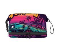 VAPOKF Borsa per cosmetici vintage in legno a forma di barca a vela con stella marina su immagine in legno, per donne e ragazze, borsa da viaggio per trucchi pratica borsa organizer con scomparto per