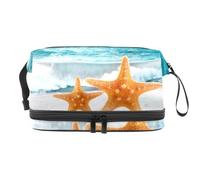 VAPOKF Borsa per cosmetici vintage in legno a forma di barca a vela con stella marina su immagine in legno, per donne e ragazze, borsa da viaggio per trucchi pratica borsa organizer con scomparto per