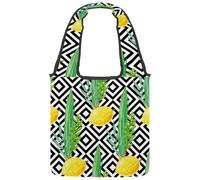 VAPOKF Borsa tote in tela con motivo geometrico giallo limone verde foglie nere, borse a tracolla da donna, grande borsa da trasporto riutilizzabile borsa a tracolla per scuola, lavoro, ufficio