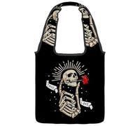 VAPOKF Borsa tote in tela con scheletro che tiene un teschio morde una rosa rossa, borse a tracolla da donna, grande borsa a tracolla riutilizzabile per scuola, lavoro, ufficio, viaggi, shopping
