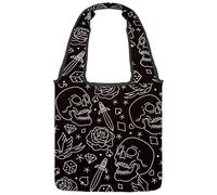 VAPOKF Borsa tote in tela con teschio con spade, rose, dadi e uccelli, borse a tracolla da donna, grande borsa da trasporto riutilizzabile, borsa a tracolla per scuola, lavoro, ufficio, viaggi