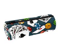 VAPOKF Chips Dadi e Carte da Gioco Barile in Pelle Astuccio Penna Matita Portamonete Cosmetici Borsa per Trucco per Studenti Cancelleria Scuola, Multi, 20x6.3cm/7.9x2.5in, Astuccio per matite
