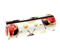 VAPOKF Coccinella e puntini dorati in pelle PU barile portapenne portamonete borsa cosmetica borsa per il trucco per studenti cancelleria scuola lavoro ufficio stoccaggio, Multi, 20x6.3cm/7.9x2.5in,