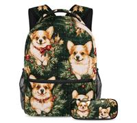 VAPOKF Corgis on Christmas Tree Branch - Set per la scuola, per adolescenti, ragazze, ragazzi, bambini, zaino con astuccio per scuola elementare e secondaria, Multi, Taglia unica, Set di zaini per la