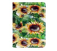 VAPOKF Custodia per carte di credito in pelle con girasole ad acquerello con foglie verdi, 11,5 x 16,5 cm, Multi, 11.5x16.5cm/4.5x6.5 in, Vintage