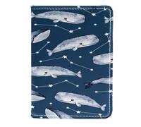 VAPOKF Custodia per passaporto con balene e stelle ad acquerello, portafoglio da viaggio, in pelle, 11,5 x 16,5 cm, Multi, 11.5x16.5cm/4.5x6.5 in, Vintage