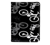 VAPOKF Custodia per passaporto con biciclette bianche su sfondo nero, in pelle, 11,5 x 16,5 cm, Multi, 11.5x16.5cm/4.5x6.5 in, Vintage