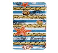 VAPOKF Custodia per passaporto con conchiglie marine con corda di canapa, portafoglio da viaggio in pelle, 11,5 x 16,5 cm, Multi, 11.5x16.5cm/4.5x6.5 in, Vintage