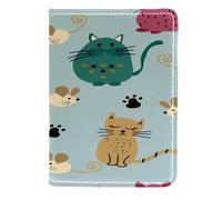 VAPOKF Custodia per passaporto con gatto e topo, in pelle, 11,5 x 16,5 cm, Multi, 11.5x16.5cm/4.5x6.5 in, Vintage