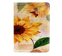VAPOKF Custodia per passaporto con girasole e farfalla ad acquerello su vecchia lettera porta passaporto, portafoglio da viaggio in pelle, 11,5 x 16,5 cm, Multi, 11.5x16.5cm/4.5x6.5 in, Vintage