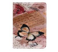 VAPOKF Custodia per passaporto con lettera scritta vintage con farfalla, portafoglio da viaggio in pelle, 11,5 x 16,5 cm, Multi, 11.5x16.5cm/4.5x6.5 in, Vintage