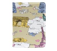 VAPOKF Custodia per passaporto con mappa e architettura della Francia, portafoglio da viaggio in pelle, 11,5 x 16,5 cm, Multi, 11.5x16.5cm/4.5x6.5 in, Vintage