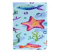 VAPOKF Custodia per passaporto con meduse, stelle marine, alghe e bolle, in pelle, 11,5 x 16,5 cm, Multi, 11.5x16.5cm/4.5x6.5 in, Vintage