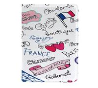 VAPOKF Custodia per passaporto con parole francesi, in pelle, 11,5 x 16,5 cm, Multi, 11.5x16.5cm/4.5x6.5 in, Vintage