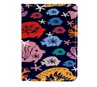 VAPOKF Custodia per passaporto con pesci colorati subacquei e stelle marine, in pelle, 11,5 x 16,5 cm, Multi, 11.5x16.5cm/4.5x6.5 in, Vintage