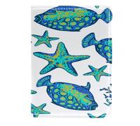 VAPOKF Custodia per passaporto con pesci esotici e stelle marine, in pelle, 11,5 x 16,5 cm, Multi, 11.5x16.5cm/4.5x6.5 in, Vintage