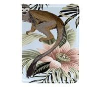 VAPOKF Custodia per passaporto con scimmia tropicale, loto, pesca, palma, foglie, in pelle, 11,5 x 16,5 cm, Multi, 11.5x16.5cm/4.5x6.5 in, Vintage
